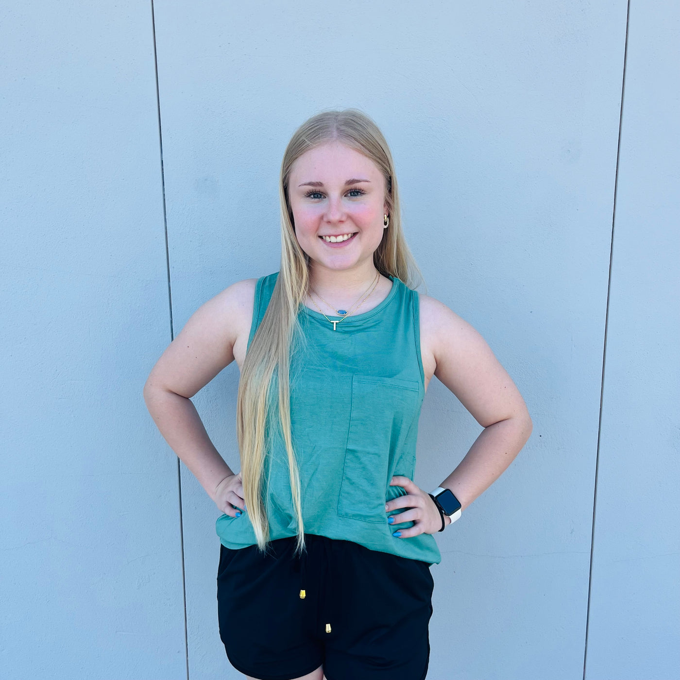 Dusty Green Round Neck Tank Top