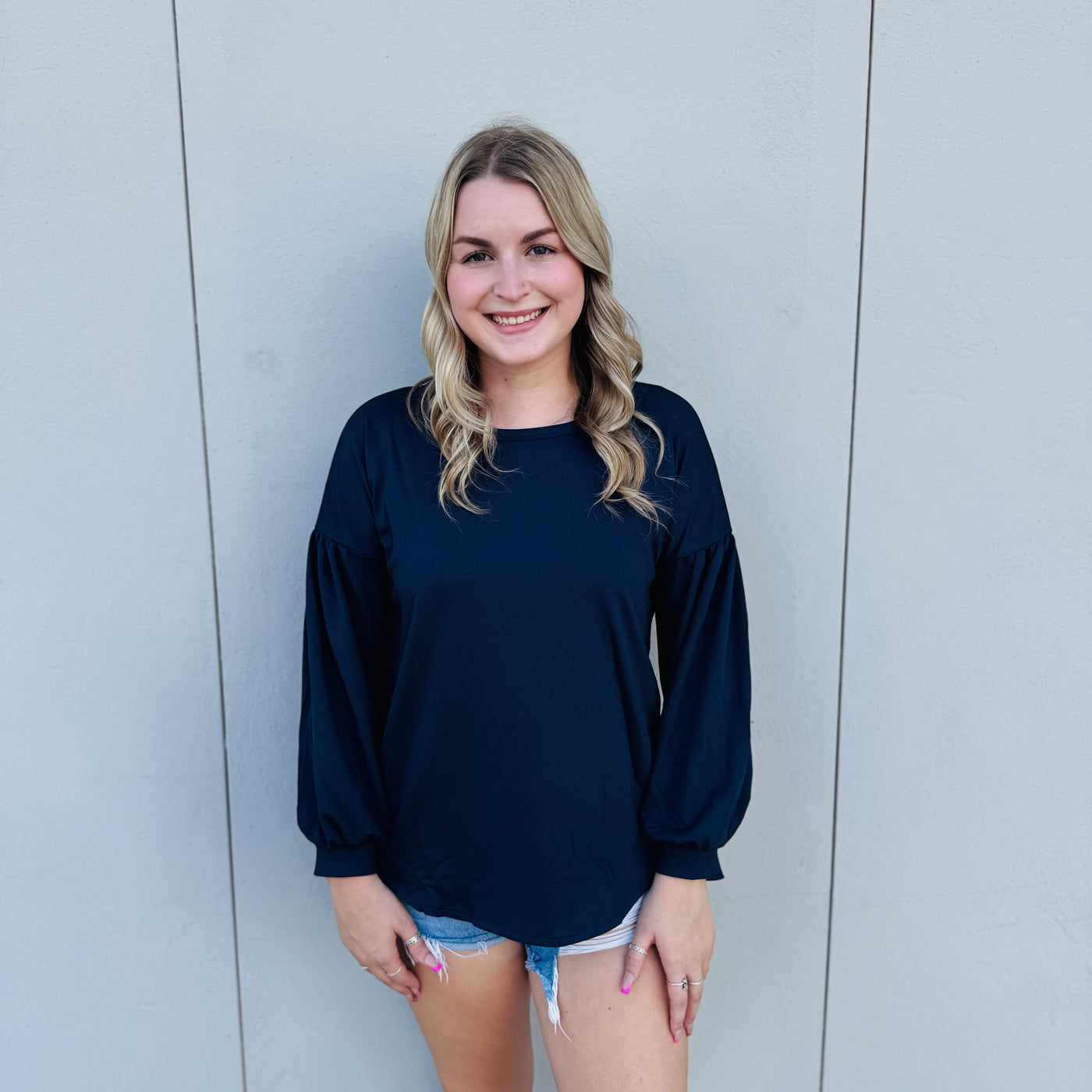 Navy Long Sleeve Top with Loose Arms